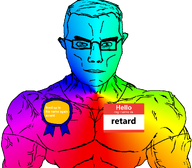 award buff closed_mouth color color_wheel english_text eyebrows glasses hair hello_my_name_is_(sticker) looking_at_you meta:namefags meta:self_insert muscles muscular_male rainbow retard_(user) smile subvariant:muscular_chud text transparent_background trend:aryan variant:chudjak vein // 1059x929 // 391.9KB