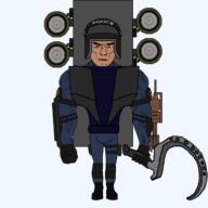 armor brown_skin buff chud clothes full_body g-squad helmet holding_object police riot_helmet rocket_launcher series:g-squad sickle skibidi_toilet subvariant:chudjak_front subvariant:muscular_chud swat swat_mutant_toilet text toilet transparent_background variant:chudjak vein visor yellow_eyes // 2300x2300 // 142.7KB