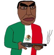 beaner dark_skin glasses mexican_flag mexico nigger shotgun soyjak subvariant:dean variant:chudjak // 362x368 // 27.6KB