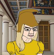athena blonde_hair_ column dress glasses goddess greece greek_mythology helmet long_hair pink_skin series:godjaks subvariant:trad_wife temple variant:chudjak // 518x529 // 386.0KB