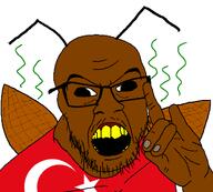 angry antenna bald cockroach cross_eyed derp flag flag:turkiye glasses open_mouth roach soyjak stubble turk turkiye turkroach tvrkaryan variant:feraljak white_background wolf wolf_salute // 1500x1354 // 81.0KB