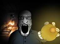 amnesia amnesia:_the_bunker bald bunker clothes fire flame flashlight france glasses holding_object horror horror_game monster open_mouth scared screenshot_background soldier stairs subvariant:fingerboy subvariant:phoneplier variant:a24_slowburn_soyjak variant:markiplier_soyjak world_war_1 // 982x720 // 426.4KB