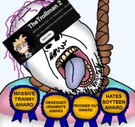 ack award crying flag:transgender_pride_flag hanging open_mouth purple_hair rope thetrollman tranny transgender_flag transparent_background variant:bernd // 768x719 // 329.3KB