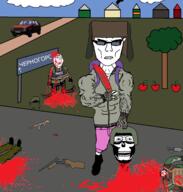 apple backpack bandage beheaded blood bullet bulletproof_vest camouflage car chud closed_mouth clothes dayz glasses hat helmet house rifle shotgun sign skull_mask subvariant:unbotheredchud subvariant:wholesome_soyjak sunglasses torture tree ushanka variant:bernd variant:chudjak variant:gapejak vest video_game // 1484x1560 // 315.2KB