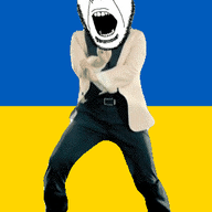 angry animated country dance flag flag:ukraine full_body gangnam_style glasses irl open_mouth soyjak stubble ukraine variant:cobson // 300x460 // 503.2KB