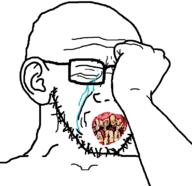 arm closed_mouth crying ear fist glasses hand irl rotten_teeth soyjak stubble variant:soyak you_were_one_i_ker // 782x758 // 156.2KB