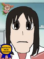 anime anime_eyes anime_female award azumanga_daioh brown_eyes brown_hair closed_mouth clothes female flying glasses hair kasuga_ayumu long_hair mihama_chiyo mustache neutral open_mouth school school_uniform soyjak stubble subvariant:female_markiplier subvariant:neutralplier text tranime_girl variant:a24_slowburn_soyjak variant:markiplier_soyjak white_skin // 600x800 // 106.1KB