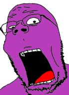 glasses open_mouth purple purple_skin scared soyjak stubble teeth tongue variant:gapejak // 580x800 // 110.3KB