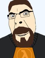 armor beard brown_hair glasses gordon_freeman grin hair half-life hev_suit smile soyjak valve variant:cobson video_game white_skin // 775x1000 // 47.2KB