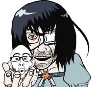 2soyjaks anime another_(anime) clothes ear eyepatch female glasses hair hand holding_object misaki_mei open_mouth perro_hold red_eyes serbor soyjak stubble variant:el_perro_rabioso variant:nojak white_skin // 430x400 // 18.4KB