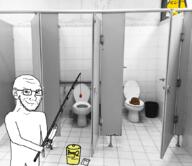 3soyjaks arm bathroom bloodshot_eyes bucket door ear fishing fishing_rod glasses hand hinge irl_background poop poop2 smile smirk smug soyjak stubble sun text toilet toilet_black_person trash_can variant:soyak wall // 869x750 // 341.7KB