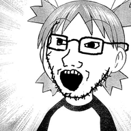 4chan anime arm clothes ear female glasses green_hair hair open_mouth soyjak stubble variant:soyak yotsoyba // 698x534 // 305.2KB