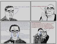 adidas black_and_white clothes crying eyebrows fleur-de-lys glasses haor hood lips maple_leaf monochrome necktie newspaper pipe political_cartoon reading sans-serif serif smoking stubble symbol text thick_eyebrows track_suit tuxedo variant:chudjak variant:cobson zipper // 3188x2440 // 3.4MB