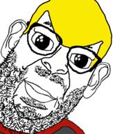 closed_mouth ear glasses hair large_ear nate oh_my_god_she_is_so_attractive red_shirt soyjak stubble subvariant:its_out_get_brandon variant:brandon variant:its_out_get_in_here yellow_hair // 500x590 // 152.6KB