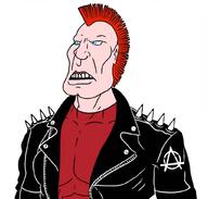 anarchism anarchist anarchy aryan blue_eyes leather leather_jacket mohawk muscles punk punk_rock subvariant:mexibrute variant:meximutt // 1024x975 // 253.8KB