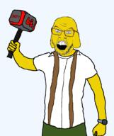 angry banhammer crazed dog dog_ear full_body glasses janny jay_louis_irwin open_mouth overalls soyjak stubble translucent_background transparent transparent_background variant:feraljak yellow_skin // 856x1024 // 82.0KB