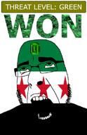ahegao country emerald flag flag:syria_opposition gem glasses green green_eyes hair looking_up open_mouth schlog_color_event soyjak soyjak_blog star_(symbol) stubble syria teeth text threat_level_green variant:cobson won // 721x1116 // 142.3KB