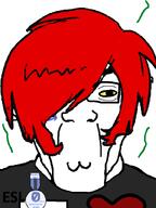 :3 award black_shirt clean_shaven discord discord_logo_facial_mark dyed_hair esl facial_mark heart no_stubble pussymouth red_hair series:esl_pedo_league shaved stink_lines subvariant:chudplier text variant:chudjak variant:markiplier_soyjak yellow_sclera // 600x800 // 51.6KB