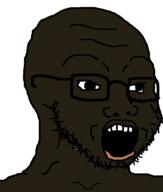 africa balding bantu black_skin brown_skin dark_skin glasses lips negro nigger open_mouth prognathism stubble subvariant:negro_soyak variant:soyak // 631x741 // 15.8KB