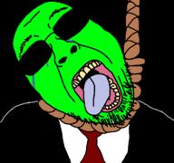 ack clothes forehead_mark glasses glowie green_skin hanging necktie rope stubble suit_and_tie sunglasses tongue variant:bernd // 768x719 // 39.7KB
