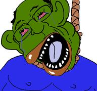 ack amerimutt anti_mutt bloodshot_eyes clothes crying ear frog glasses green_skin hair hanging open_mouth pepe rope soyjak subvariant:ackmutt suicide tongue variant:bernd // 794x745 // 33.4KB