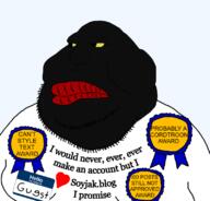 award awards beard black_skin discord fat guest name_tag nigger red_lips schlog shlog soyjak soyjak_blog stubble t50_eyes variant:meximutt yellow_sclera // 800x765 // 132.7KB