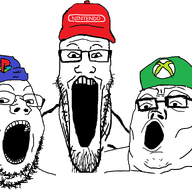 3soyjaks beanie cap clothes glasses hat nintendo open_mouth playstation sony soyjak stretched_mouth stubble trend:soyjak_trio variant:gapejak variant:markiplier_soyjak variant:tony_soprano_soyjak video_game xbox // 1700x1252 // 171.4KB