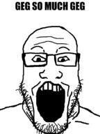 geg glasses open_mouth soyjak stubble text variant:markiplier_soyjak // 500x666 // 120.5KB