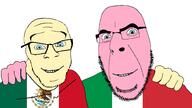 2soyjaks blue_eyes clothes countrywar flag flag:italy flag:mexico friendship glasses green_eyes hand hugging italy mexico no_more_brother_wars pink_skin smile soyjak stubble variant:cobson variant:feraljak white_skin // 1920x1080 // 126.7KB