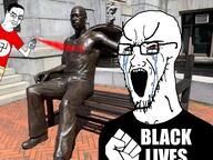black_lives_matter bloodshot_eyes crying frown george_floyd glasses graffiti open_mouth statue stretched_mouth stubble vandalism variant:chudjak variant:cryboy_soyjak // 1800x1350 // 2.4MB