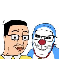2soyjaks animal anime black_and_white blue_skin boy cat character doraemon happy nobita_nobi snout variant:chudjak variant:feraljak // 1000x1000 // 141.1KB