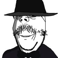 albert albert_(user) beard bowtie closed_mouth clothes fedora glasses hat looking_at_you mustache namefags ominous scary shadow smile soyjak stubble subvariant:wholesome_soyjak suit teeth tinted_glasses tuxedo variant:gapejak // 800x800 // 36.6KB