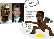 arm black_skin bloodshot_eyes crying hand irl leg open_mouth penis piss soyjak text thought_bubble variant:chudjak // 1198x852 // 622.6KB