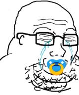 closed_eyes crying double_chin ear fat glasses pacifier soyjak stubble variant:soyak // 633x758 // 70.8KB