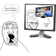 3soyjaks beer button closed_mouth computer glasses keyboard monitor mouse open_mouth smile smug stubble sweating table text thought_bubble tongue variant:soyak variant:unknown wojacker // 3464x3464 // 931.9KB