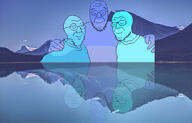 3soyjaks blue_skin calm closed_eyes clothes glasses hand irl_background mountain smile soyjak stubble variant:3lads // 1332x850 // 286.7KB