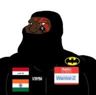 Warrior-Z(user) allah aryan balaclava batman batman_(series) brown_eyes brown_skin chad clothes dot dothead_nigger flag:india flag:iraq hindu hinduism indian iraq kratos name_tag norway queen_of_spades spade subvariant:mexiaryan variant:meximutt // 884x872 // 63.3KB