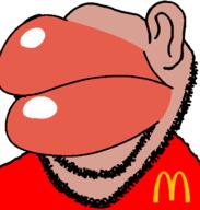 artist:salsamaster big_lips brown_skin giant_lips mcdonalds mutt no_eyes no_nose subvariant:impish_amerimutt variant:impish_soyak_ears // 598x628 // 28.2KB