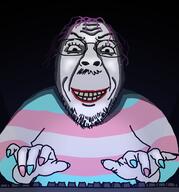 arm black_background flag:transgender_pride_flag glasses hand keyboard mustache nail_polish ominous purple_hair scary shadow smile stubble tranny typing variant:bernd // 1906x2048 // 774.8KB