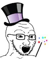 clothes glasses hat magic open_mouth soyjak stubble top_hat variant:soyak wand // 366x426 // 54.0KB