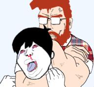 alex_yiik blood bloodshot_eyes buff choke_hold choking meximutt omori subvariant:perceptive_chud subvariant:shoyta sunny_(omori) variant:chudjak variant:gapejak variant:meximutt vein video_game yiik // 499x461 // 99.3KB