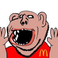 amerimutt animated arm black_sclera brown_skin distorted ear excited fat hand hands_up lips mcdonalds mutt open_mouth soyjak stubble subvariant:impish_amerimutt transparent_background variant:impish_soyak_ears // 800x600 // 79.4KB