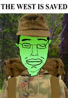 calm cap closed_eyes closed_mouth clothes ear forest glasses green_skin hair hat irl_background smile soyjak subvariant:chudjak_front text variant:chudjak // 1091x1550 // 1.8MB