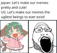 anime anti_soyjak country glasses gyate_gyate japan open_mouth place_japan soyjak stubble text touhou ugly united_states variant:markiplier_soyjak2 video_game // 1000x931 // 336.5KB
