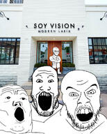 4soyjaks building crossed_arms irl_background lab_coat lasik no_glasses open_mouth optometrist smirk smug variant:feraljak variant:markiplier_soyjak variant:soyak variant:tony_soprano_soyjak // 1080x1350 // 701.9KB