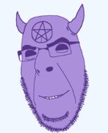 demon emoticon facial_mark forehead_mark glasses horn mark_of_the_beast pentagram_forehead_mark purple_skin series:soymoji smile soyjak stubble tattoo variant:cobson // 721x891 // 23.5KB