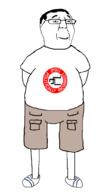 closed_mouth clothes full_body glasses hair merge pol_(4chan) shorts smile soyjak subvariant:wholesome_soyjak swastika text tshirt variant:chudjak variant:gapejak // 580x1020 // 84.2KB