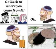 2soyjaks beard clothes hair hat jews judaism kippah meta:tagme mustache nazism necktie soyjak suit suit_and_tie variant:soyak yellow_hair // 720x629 // 57.0KB