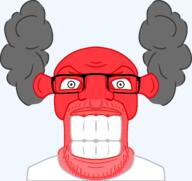 angry emoticon glasses rage smoke soyjak stubble transparent_background variant:feraljak // 520x490 // 72.6KB