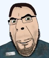 blue_shirt brown_hair full_head glasses green_eyes hair half-life half-life_2 looking_at_you male_07 open_mouth smile soyjak stubble valve variant:cobson // 775x909 // 586.1KB